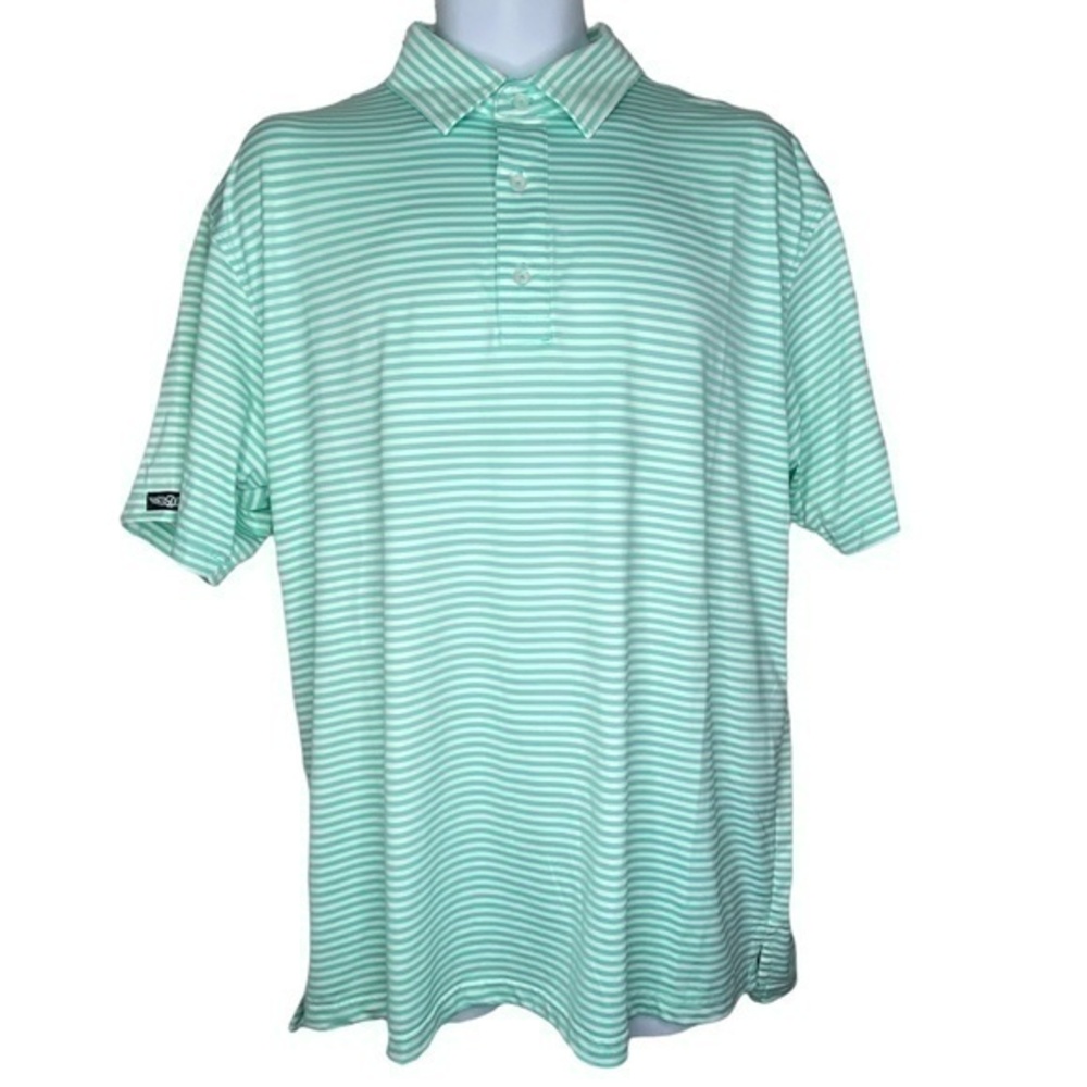 Straight Down Mens Top Mint Green White Striped‎ Short Sleeve Golf Polo Size L